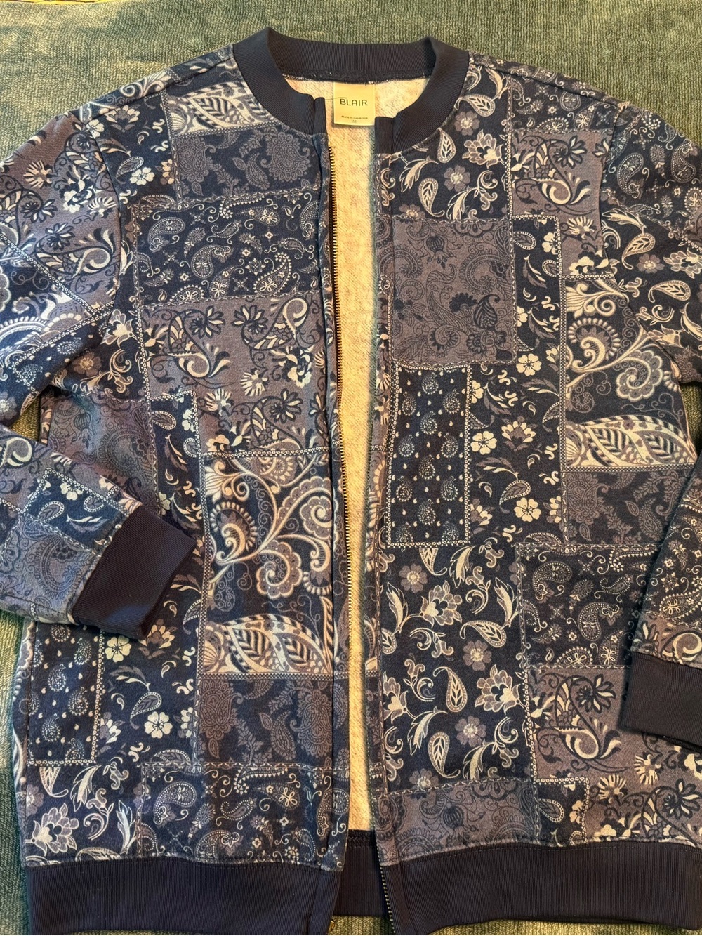 Blair Blue Patchwork Paisley Zip Front Jacket